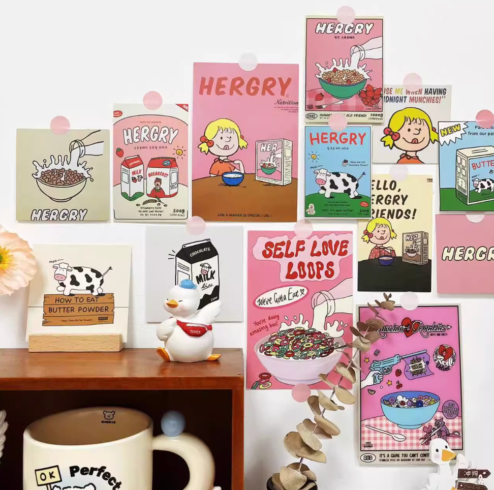 Korean Hergry Girl Wall Decoration Card, Refrigerator Sticker