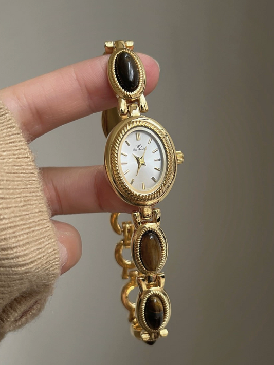 Vintage Style Brown Jade Stone Bracelet Watch
