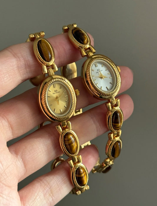 Vintage Style Brown Jade Stone Bracelet Watch