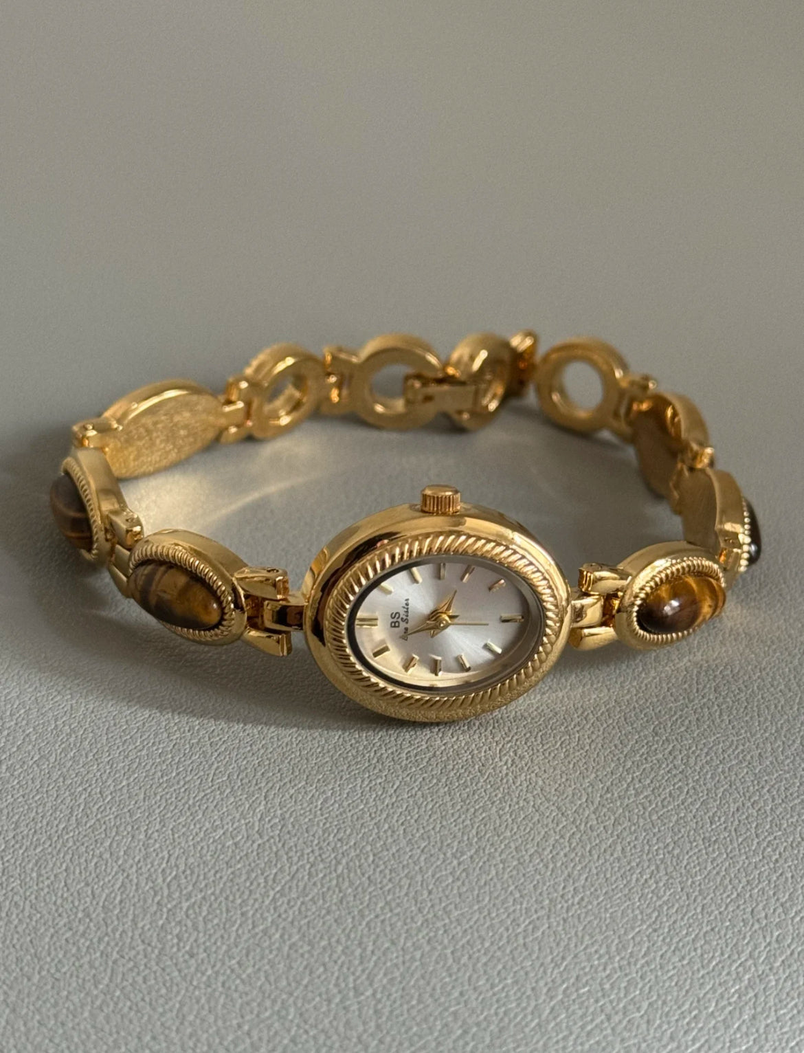 Vintage Style Brown Jade Stone Bracelet Watch