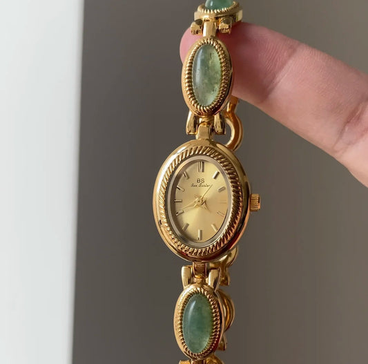 Vintage Style Green Jade Stone Bracelet Watch