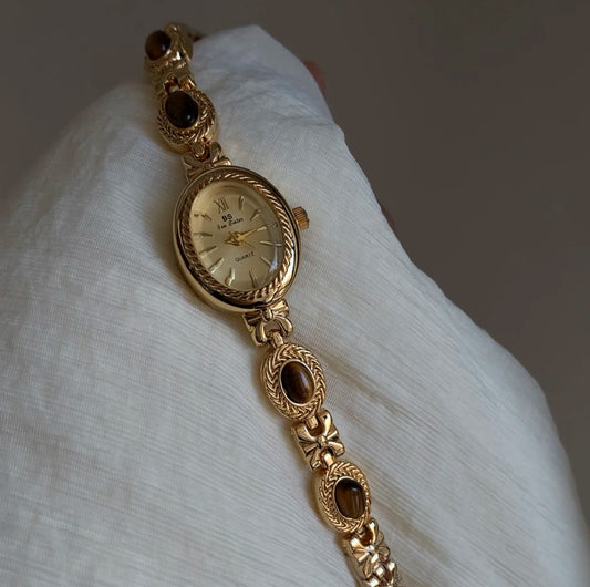 Vintage Natural Tiger’s Eye Stone Bracelet Watch For Woman
