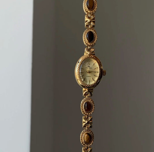 Vintage Natural Tiger’s Eye Stone Bracelet Watch For Woman