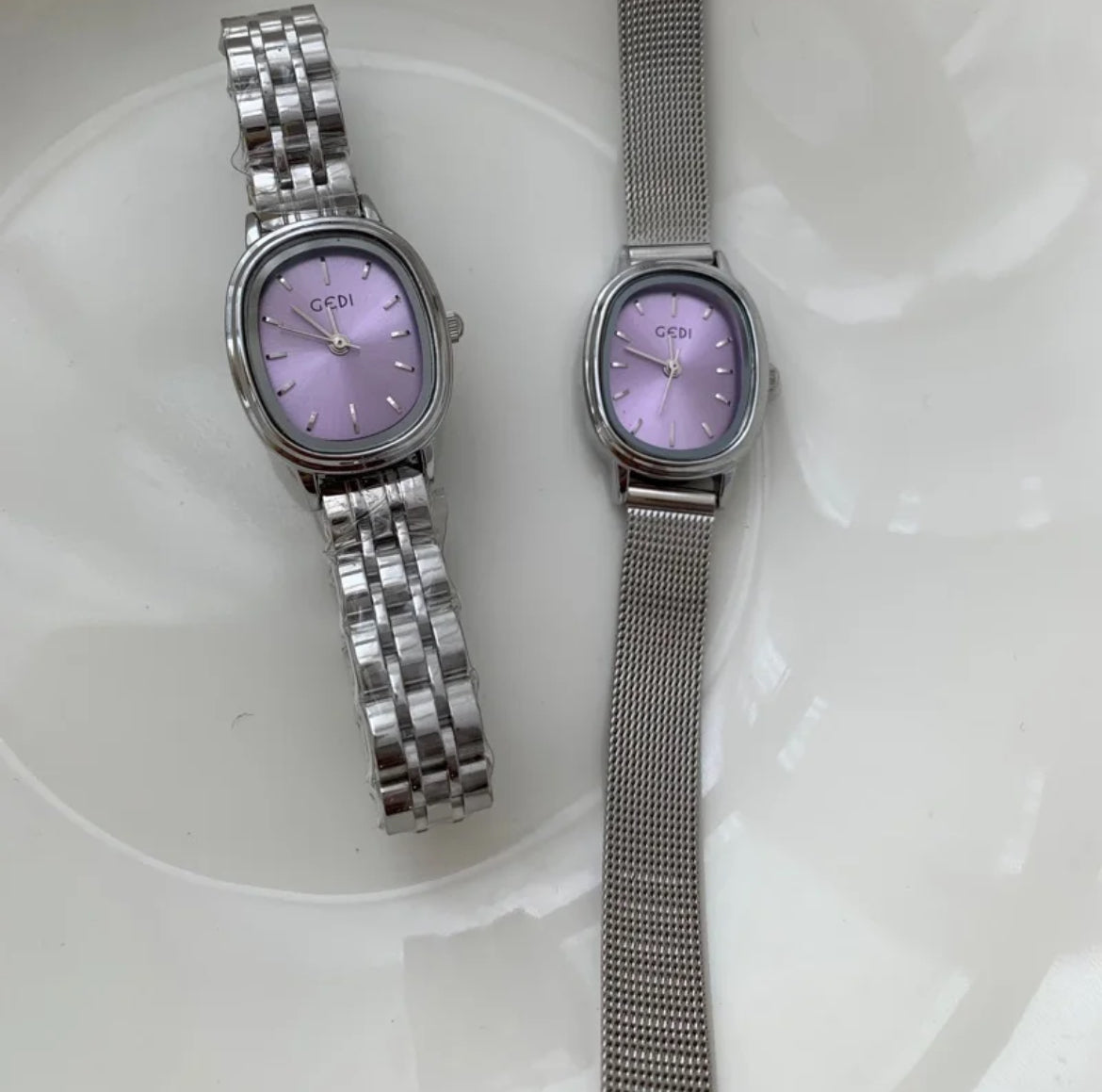 Vintage Purple Oval Dial Small Steel Watch