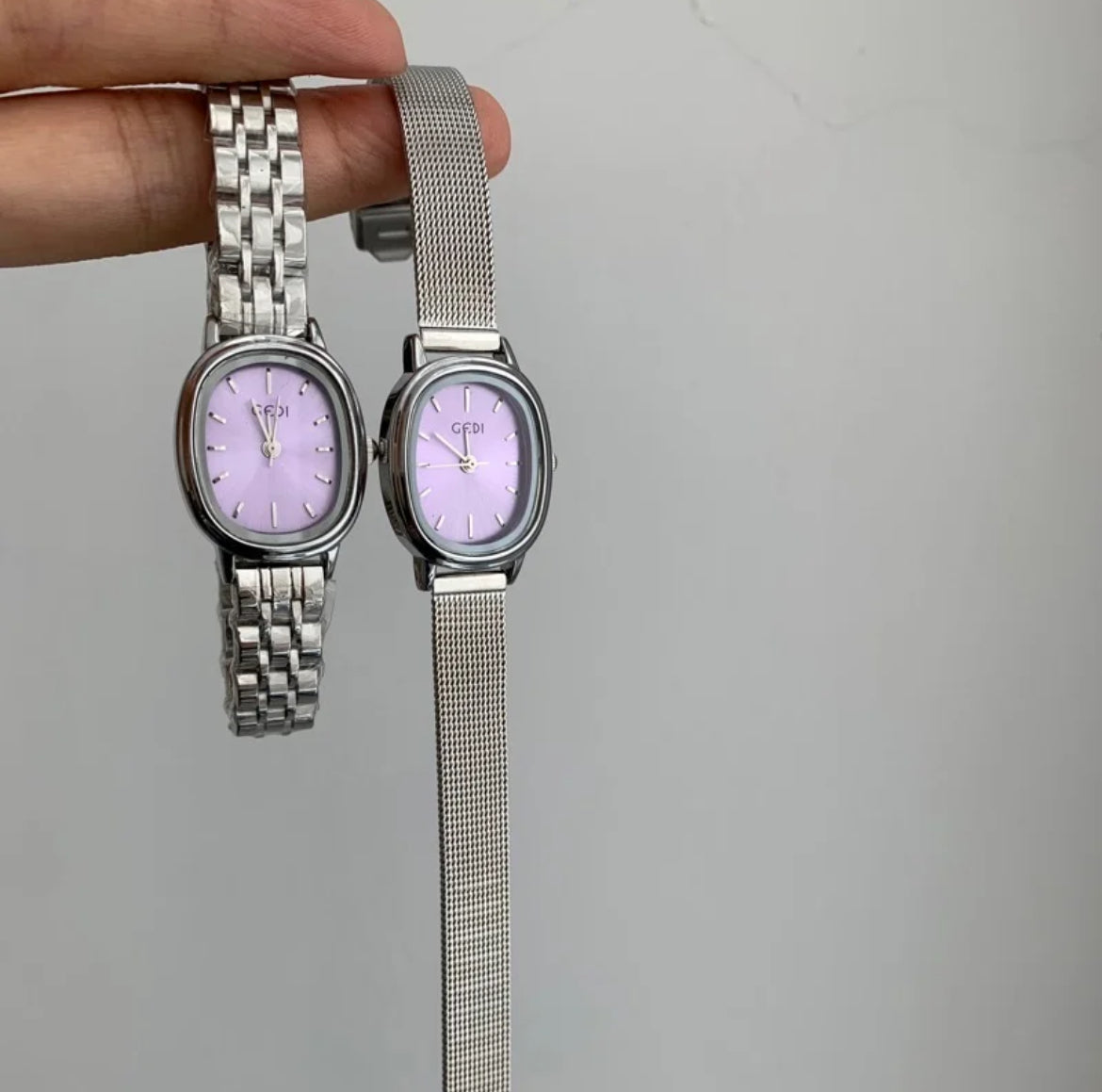 Vintage Purple Oval Dial Small Steel Watch