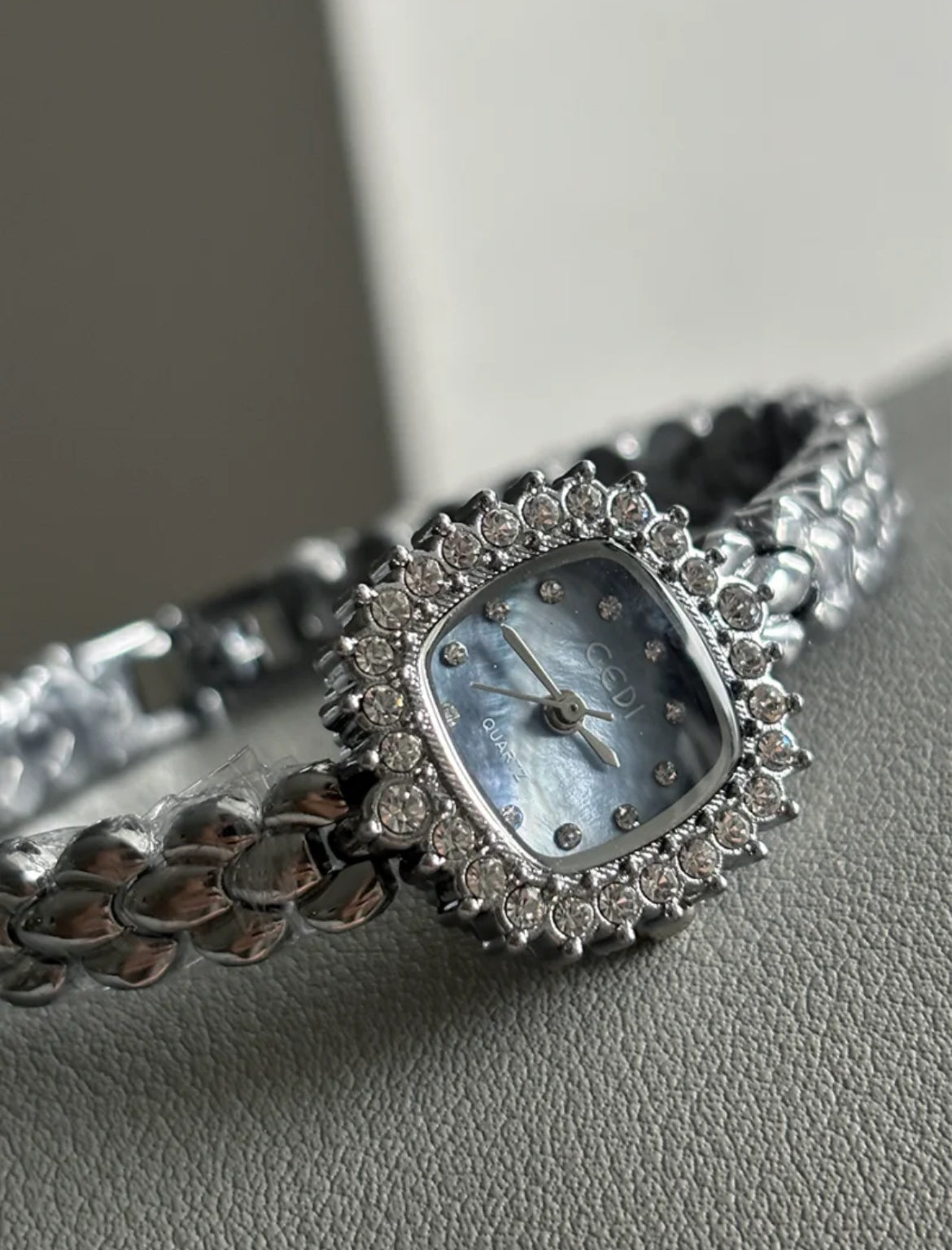 Silver-Blue Square Dial Steel Strap Women's Watch