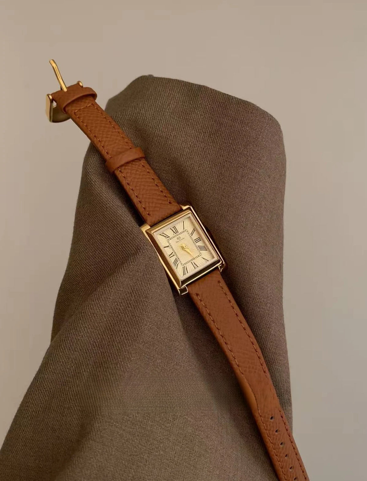 Classic Gold Square Face Black Leather Wristwatch