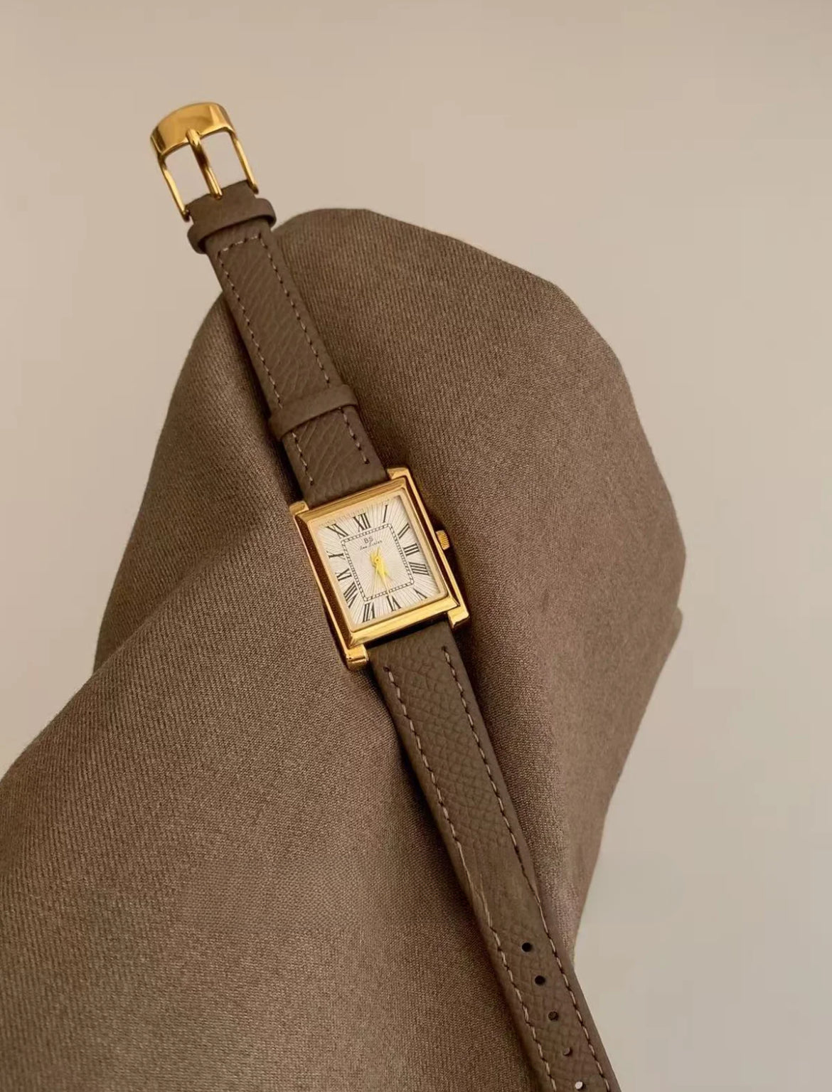 Classic Gold Square Face Black Leather Wristwatch