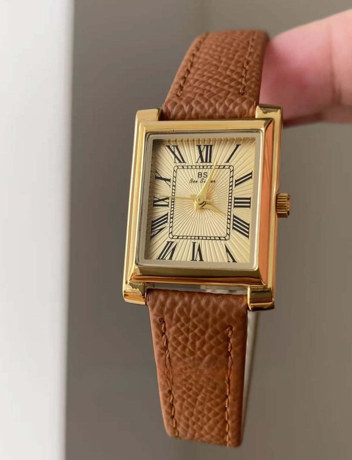Classic Gold Square Face Black Leather Wristwatch