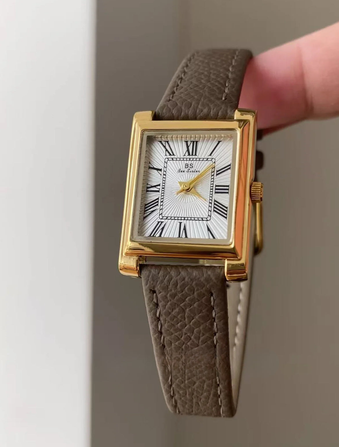 Classic Gold Square Face Black Leather Wristwatch