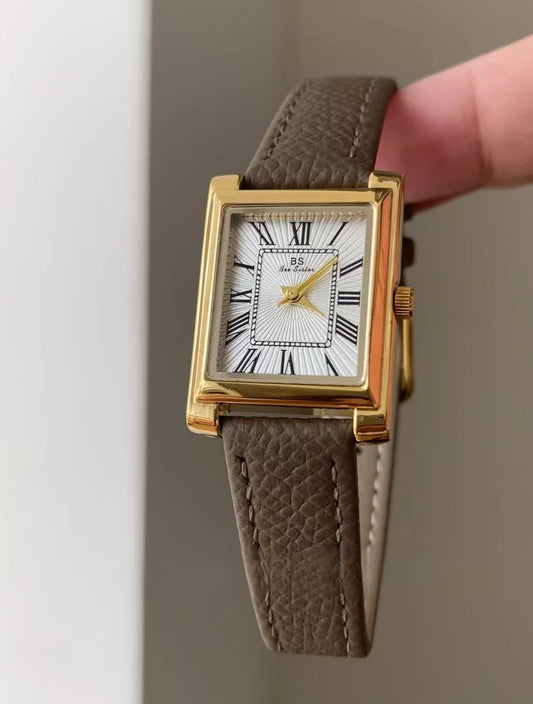 Classic Gold Square Face Black Leather Wristwatch