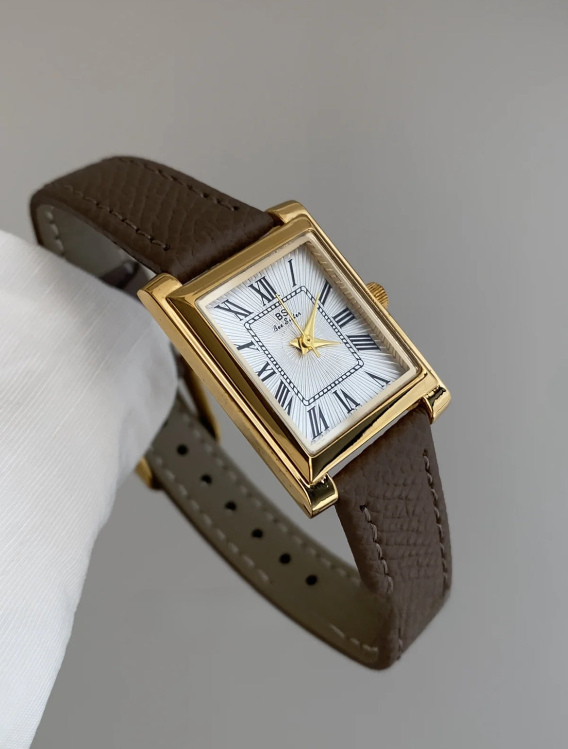 Classic Gold Square Face Black Leather Wristwatch