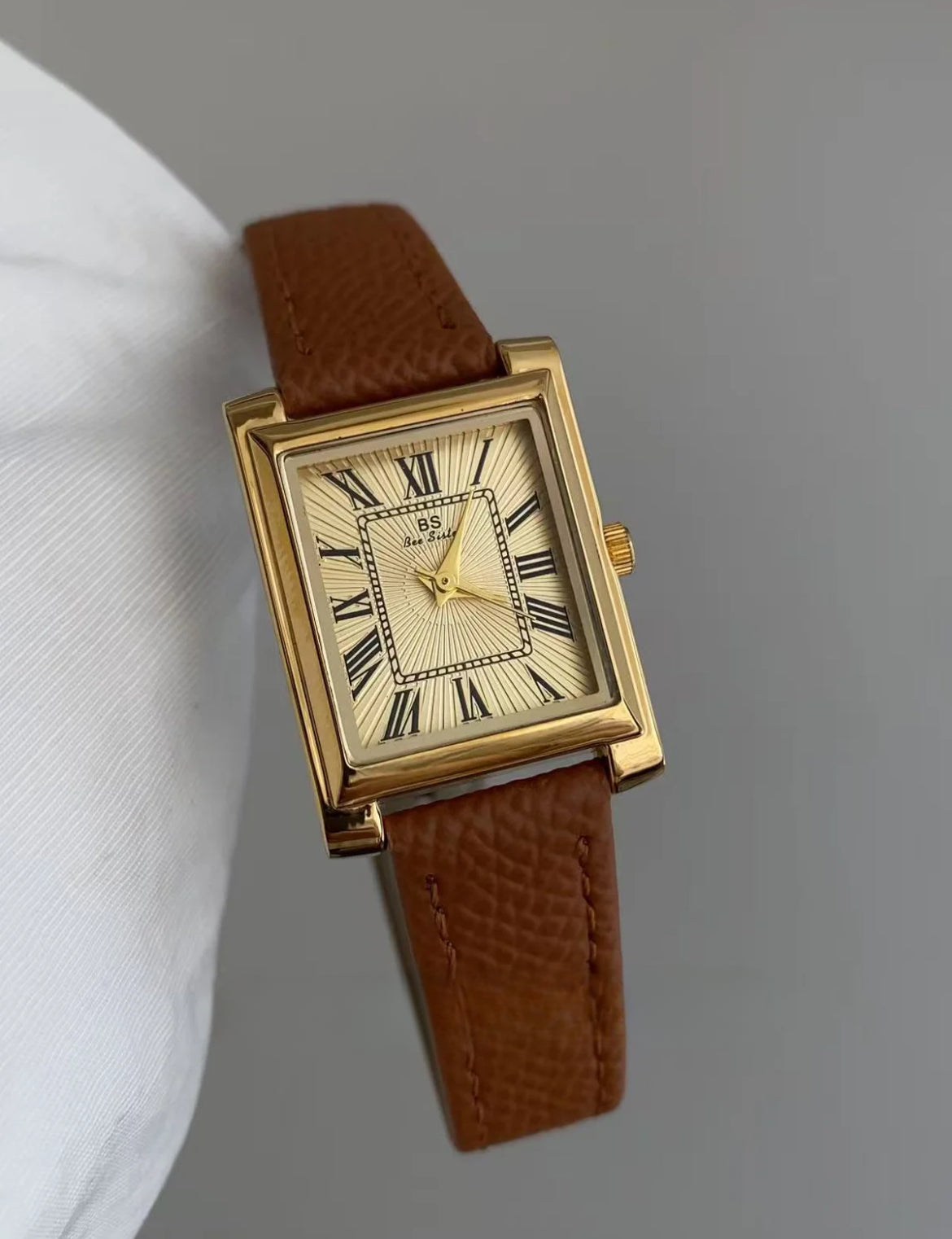 Classic Gold Square Face Black Leather Wristwatch