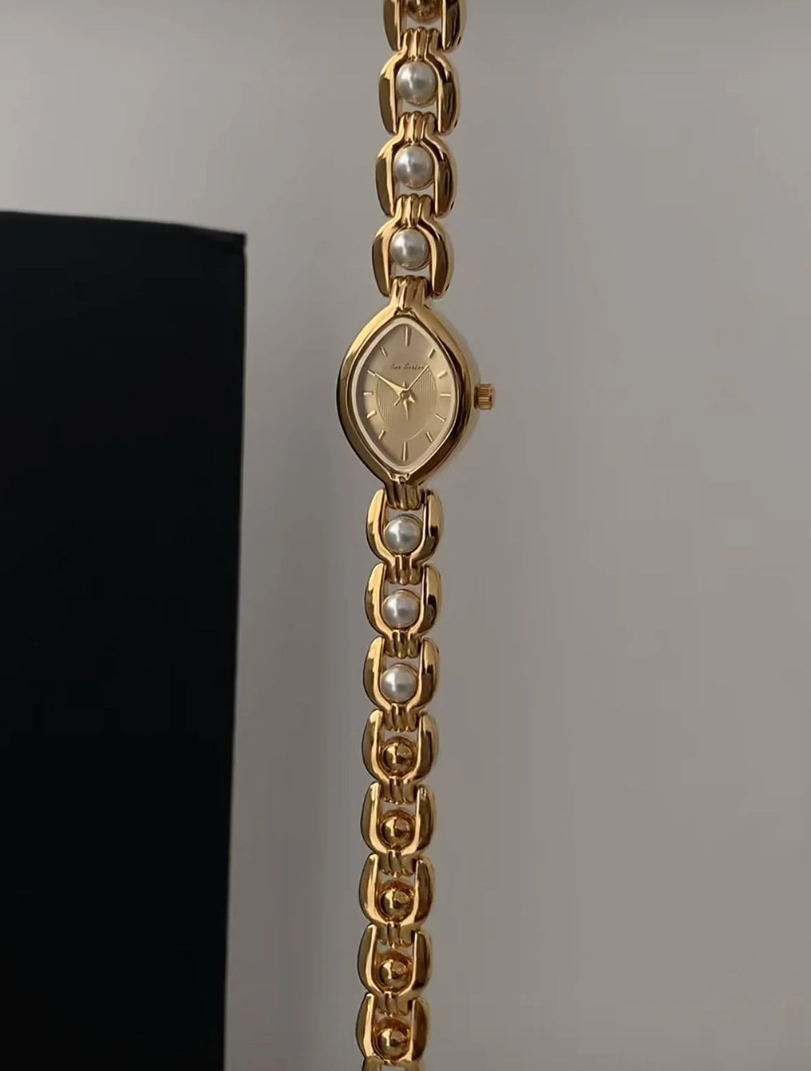 Pearl Drop Oval Dial Gold Quartz Bracelet Watch