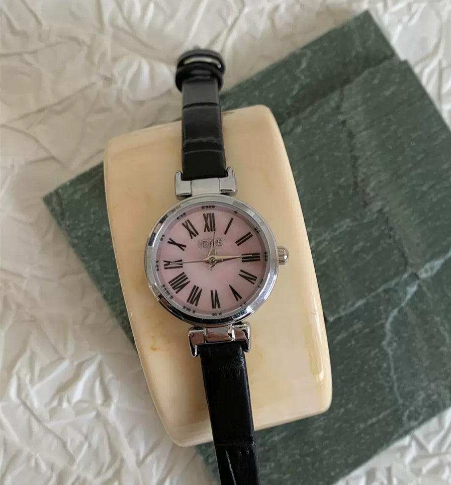 Minimalist Round Roman Numeral Dial Brown Leather Watch