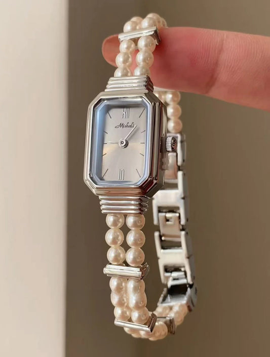 Dainty Mother of Pearl Oval Face Pearl Chain Ladies Watch