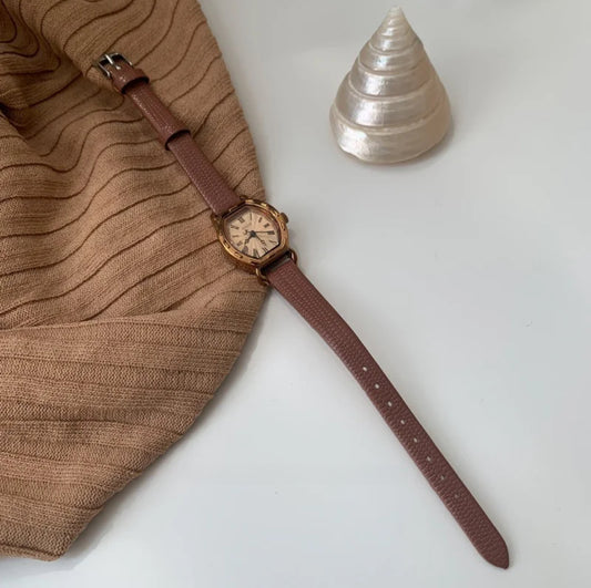 Vintage Dark Gold Leather Ladies Watch