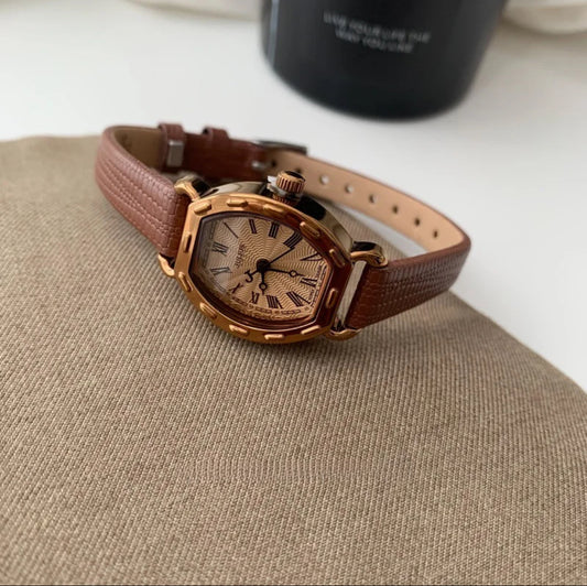 Vintage Dark Gold Leather Ladies Watch