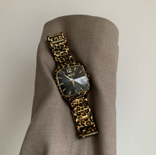 Leopard print square vintage watch