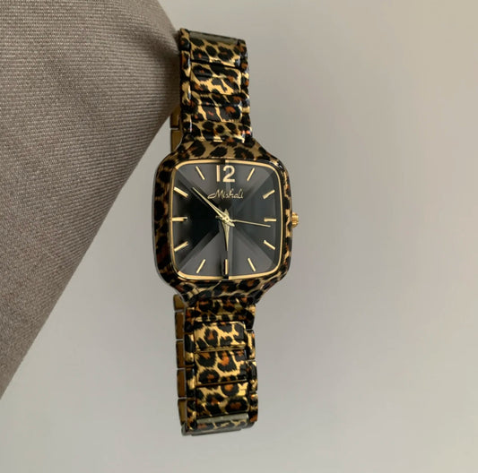 Leopard print square vintage watch