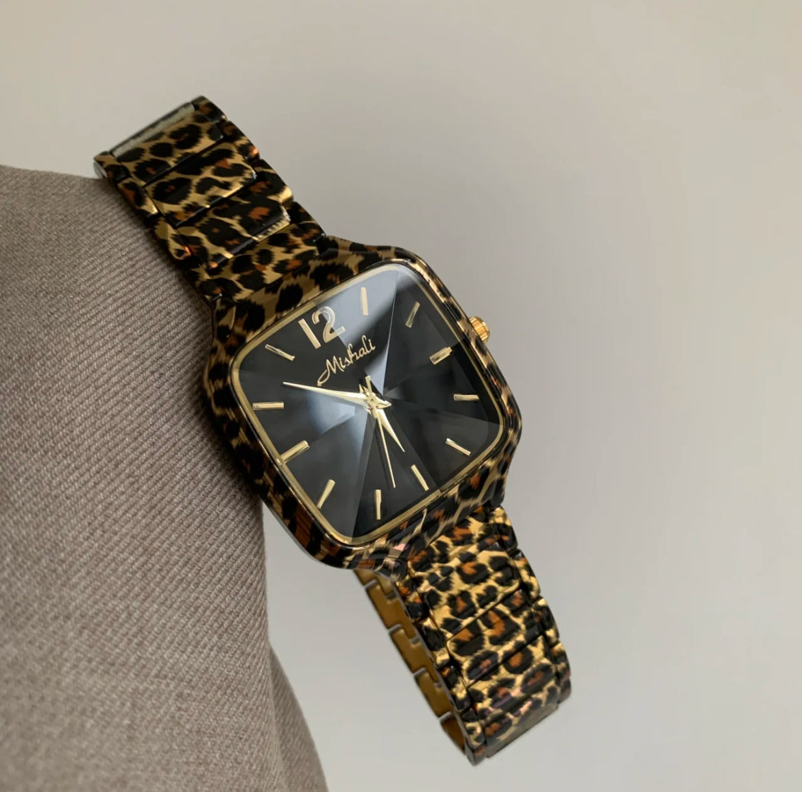 Leopard print square vintage watch