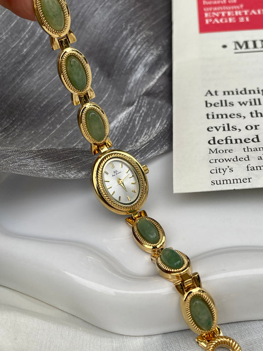 Vintage Style Green Jade Stone Bracelet Watch