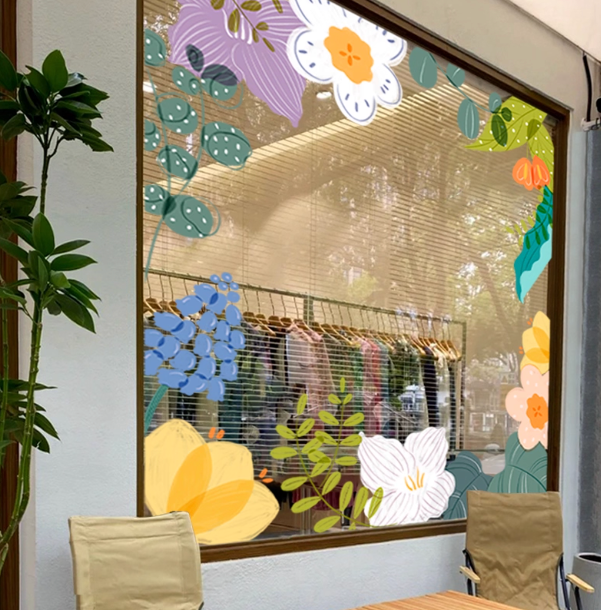 Static Garden view Glass Stickers (no glue)