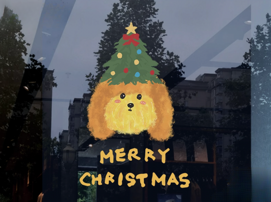 Static Christmas Dog Glass Stickers (no glue)