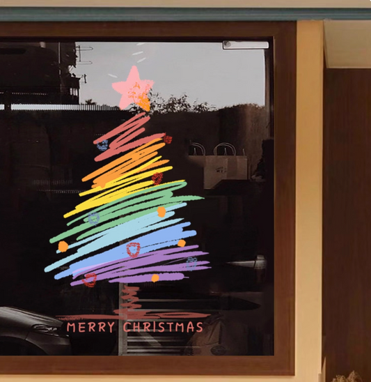 Static Rainbow Christmas Tree Glass Stickers (no glue)