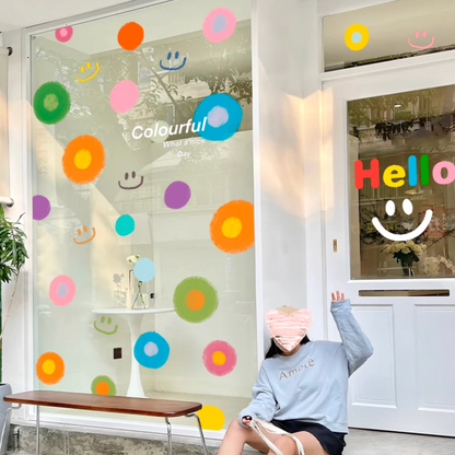 Static Colourful Dots Glass Stickers (no glue)