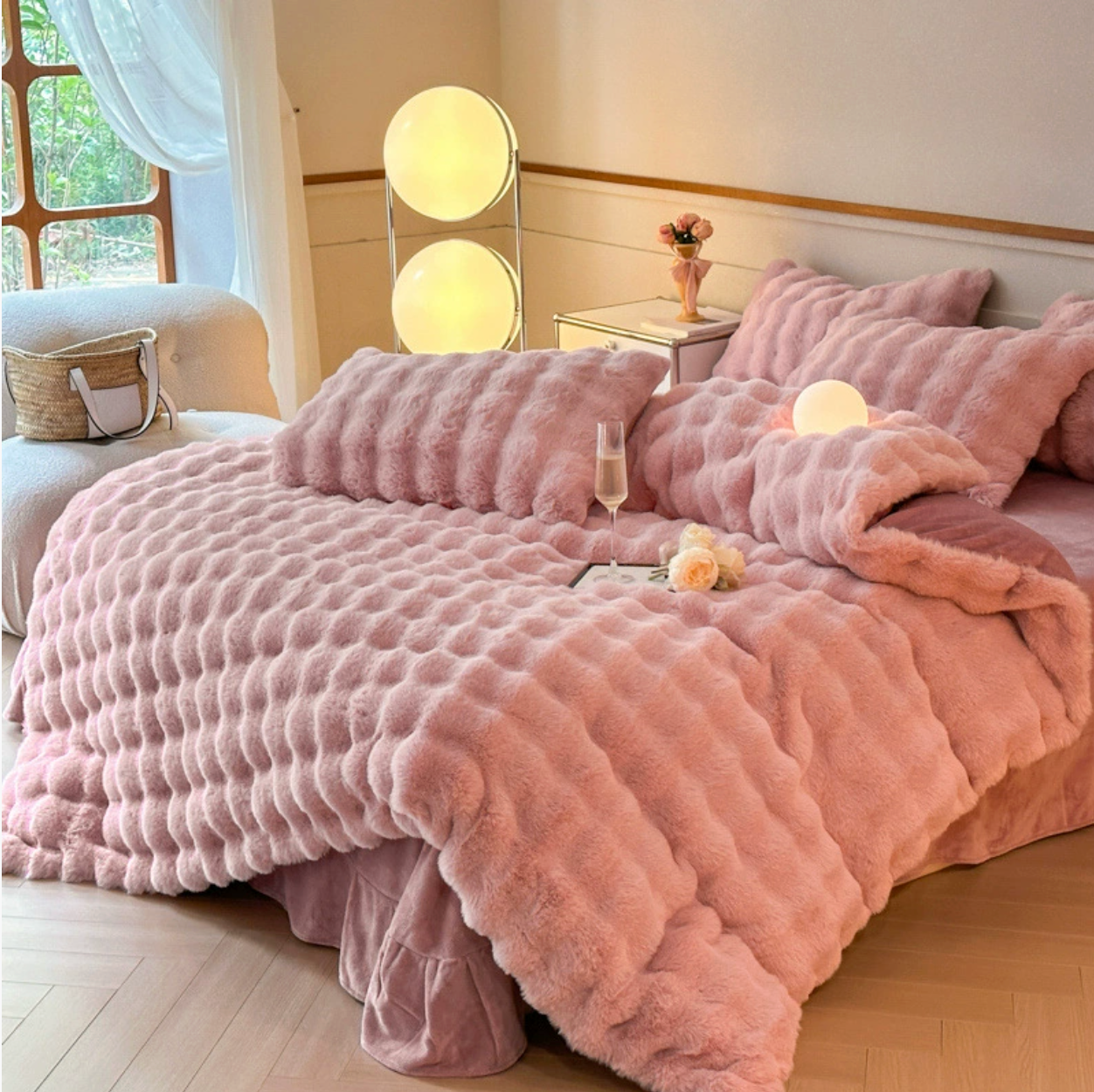 Super Soft Bubble Rabbit Velvet Blankets Multi Purpose All Seasons Air Conditioning Plush Blanket Solid Sofa Cover for Home