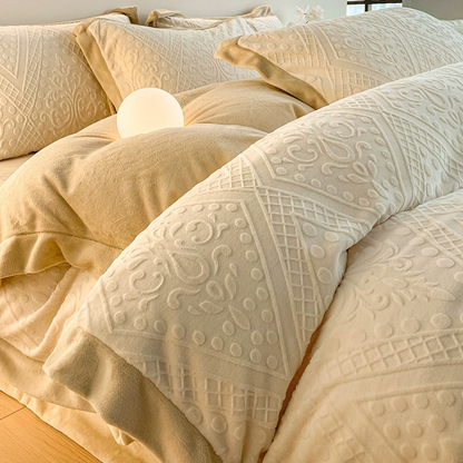 Milk Fleece Single Quilt Set Autumn/winter Thickened Warm Solid Color Duvet Cover Bedding for Queen Use(Fitted sheet)