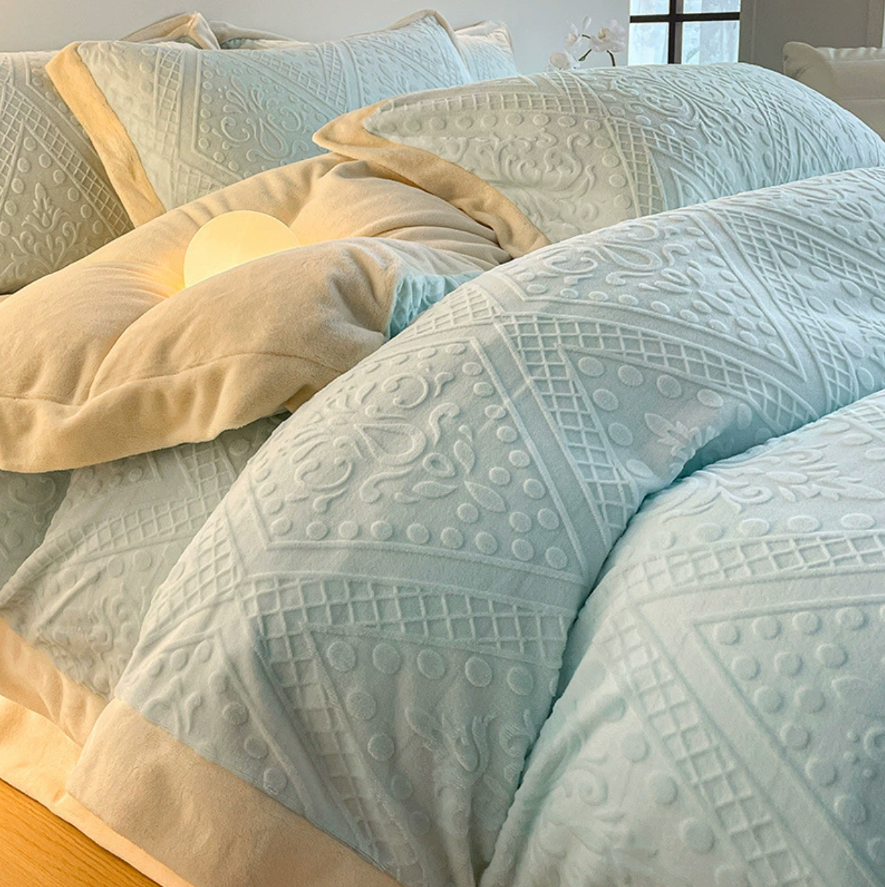 Milk Fleece Single Quilt Set Autumn/winter Thickened Warm Solid Color Duvet Cover Bedding for Queen Use(Fitted sheet)