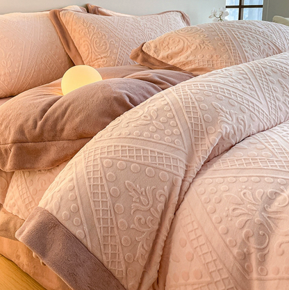 Milk Fleece Single Quilt Set Autumn/winter Thickened Warm Solid Color Duvet Cover Bedding for Queen Use(Fitted sheet)