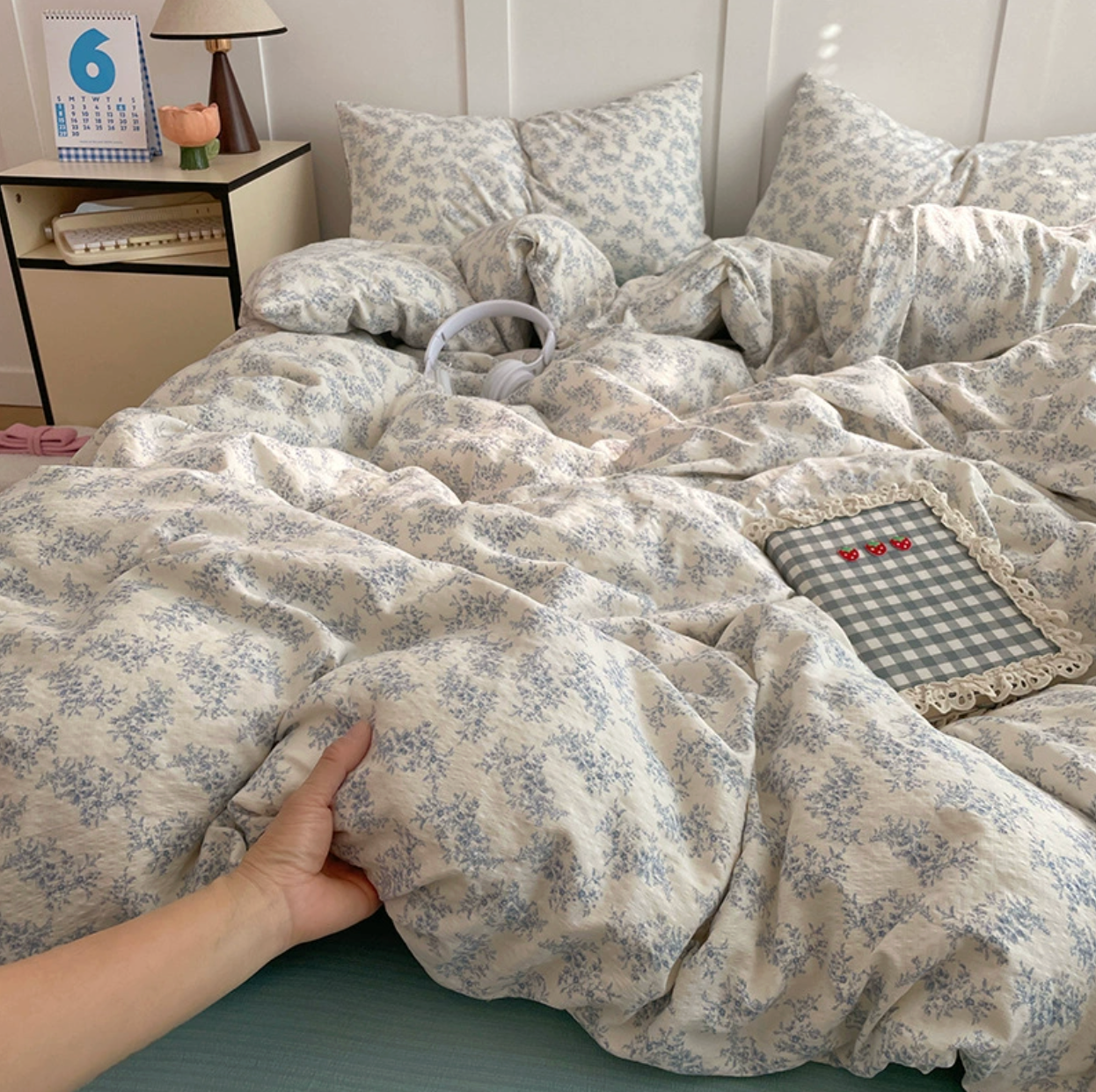 Soft Cotton Bedding Set with Pillowcase bed sheet Single Full Bed Linen Cute Duvet Cover Set Queen/King Double Single Bed (Fitted sheet）