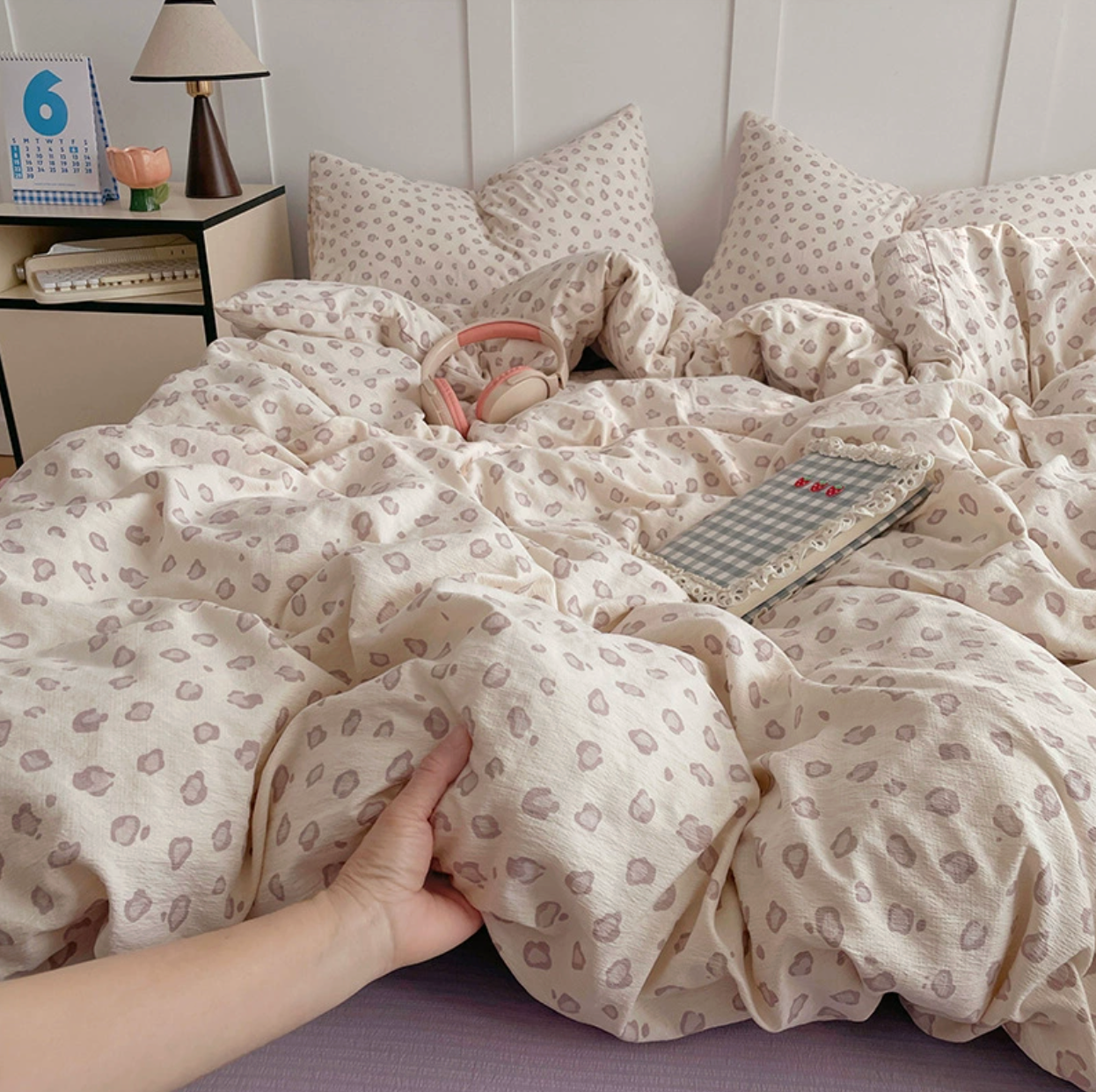 Soft Cotton Bedding Set with Pillowcase bed sheet Single Full Bed Linen Cute Duvet Cover Set Queen/King Double Single Bed (Fitted sheet）