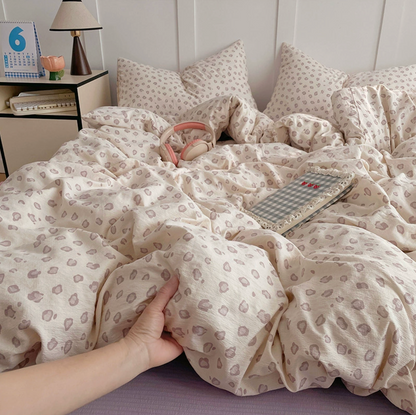 Soft Cotton Bedding Set with Pillowcase bed sheet Single Full Bed Linen Cute Duvet Cover Set Queen/King Double Single Bed (Fitted sheet）