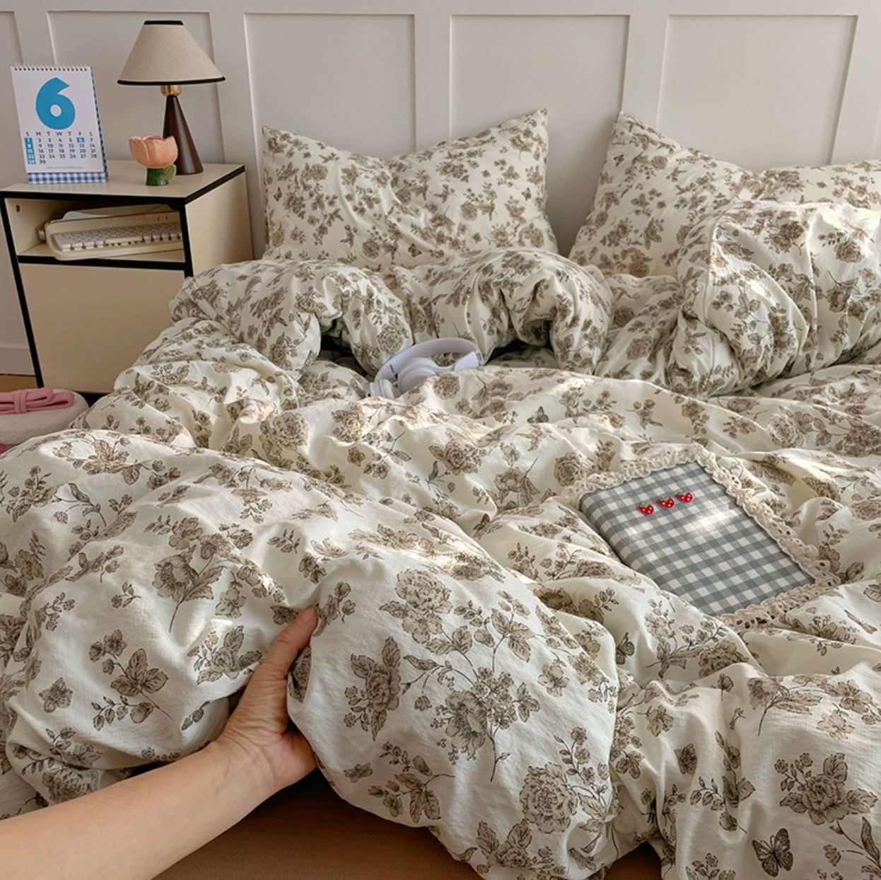 Soft Cotton Bedding Set with Pillowcase bed sheet Single Full Bed Linen Cute Duvet Cover Set Queen/King Double Single Bed (Fitted sheet）