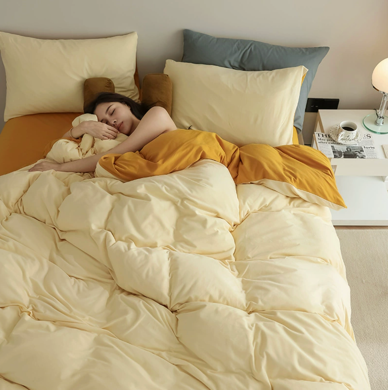 Super Soft Nordic Sling Bed 150 Bedding Sets Stripes Duvet Cover Set Quilt Cover Bed Sheet Quilt Sets Queen Size INS Blogger Comforter Sets (Fitted sheet)