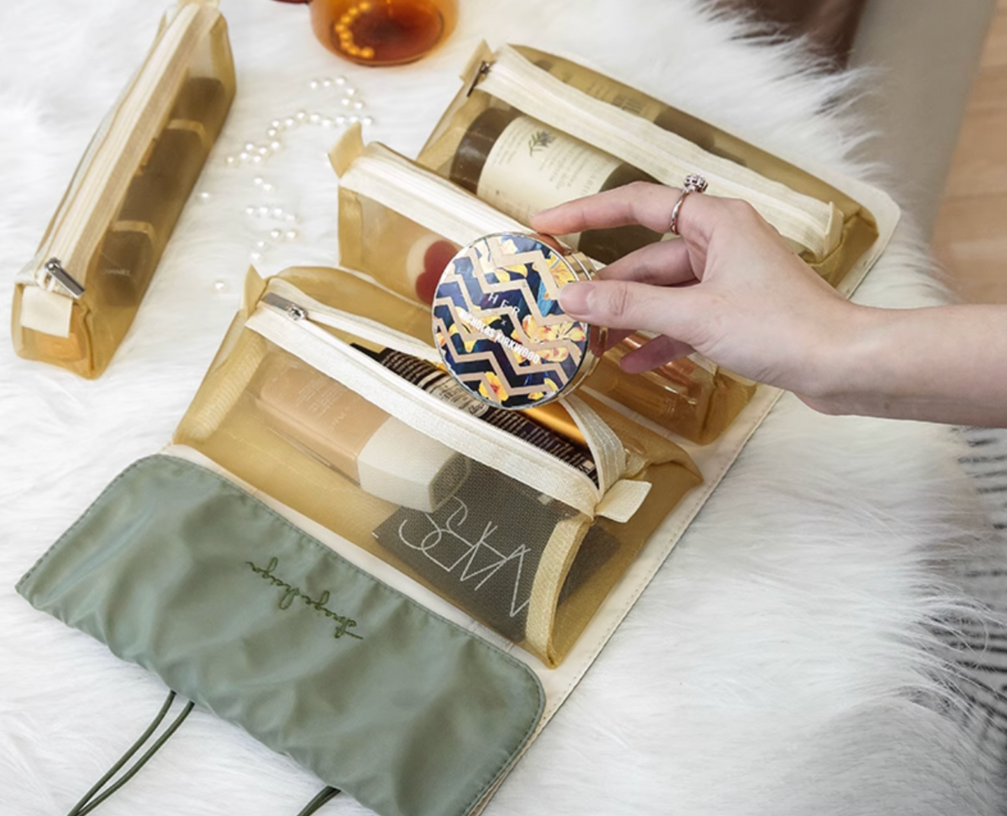 Portable Large Capacity 4 in 1 Makeup Bags Portable Folding Travel Cosmetics Storage Toiletry Bag Detachable Cosmetic Bag