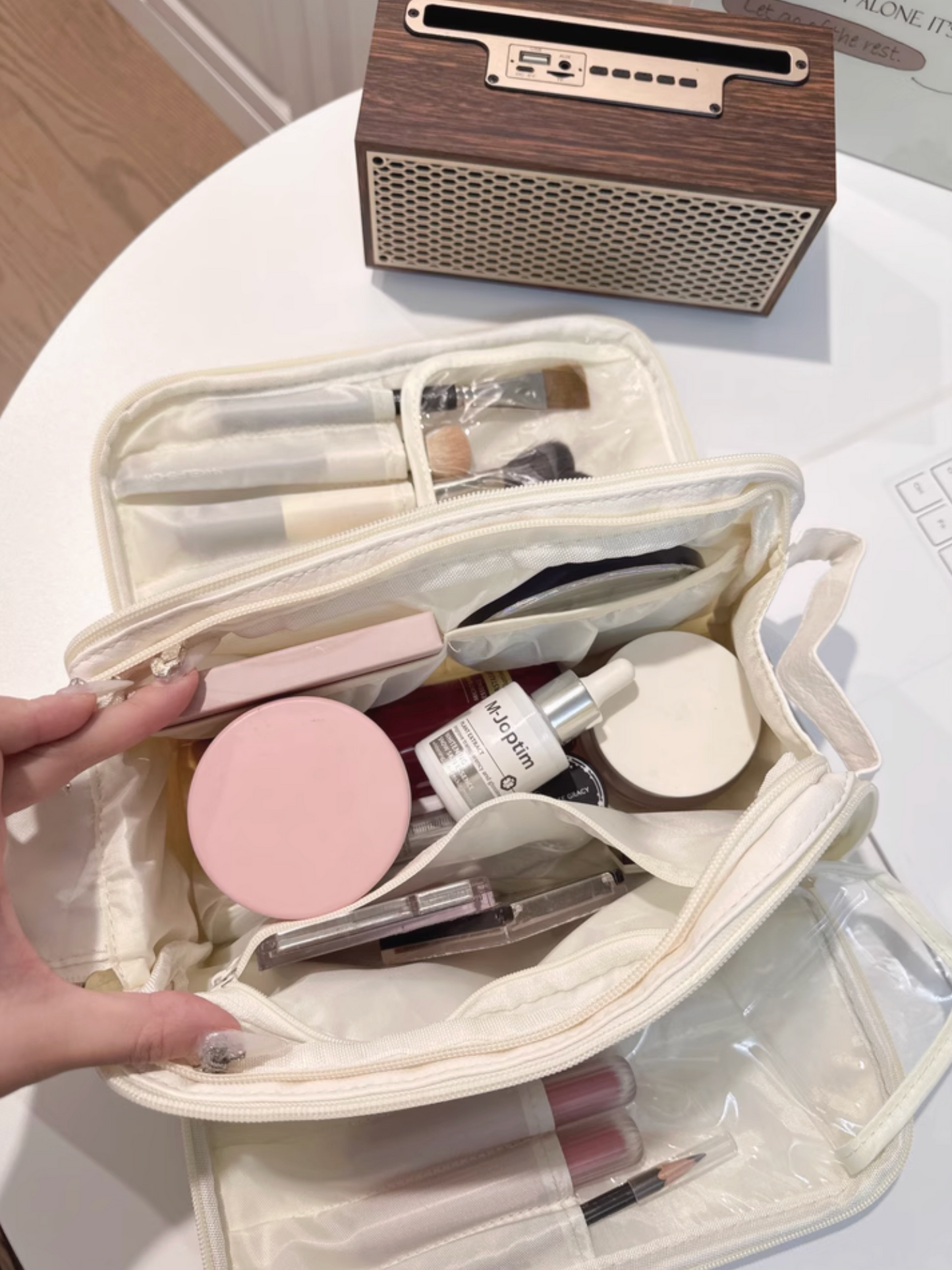 Multifunctional Makeup Bag For Women PU Leather Large Capacity Portable Double Zipper Travel Makeup Brush Toiletries Storage Bag Waterproof