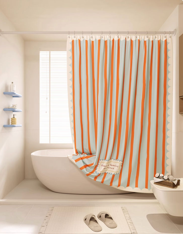 Stripe Shower Curtain (Free hook)