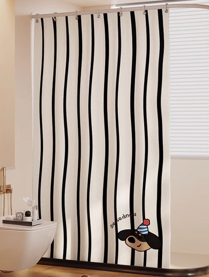 Cute Puppy Shower Curtain (With weighted lead line and hook)