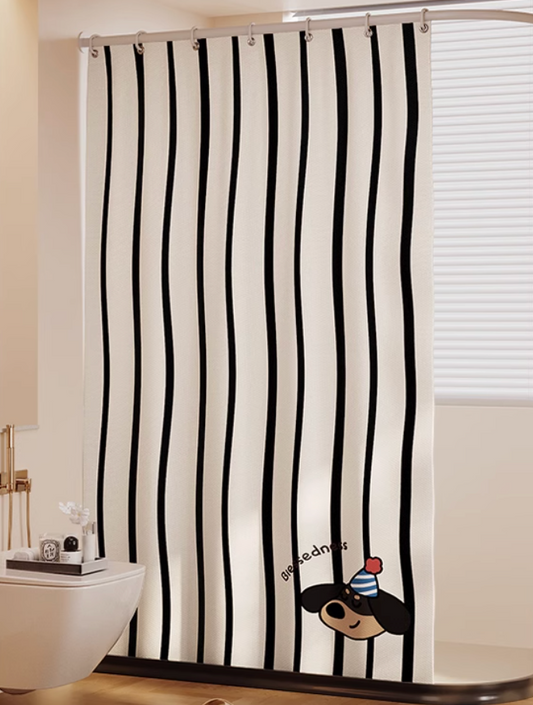 Cute Puppy Shower Curtain (With weighted lead line and hook)