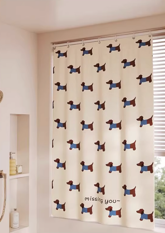 Cute Puppy Shower Curtain (With weighted lead line and hook)