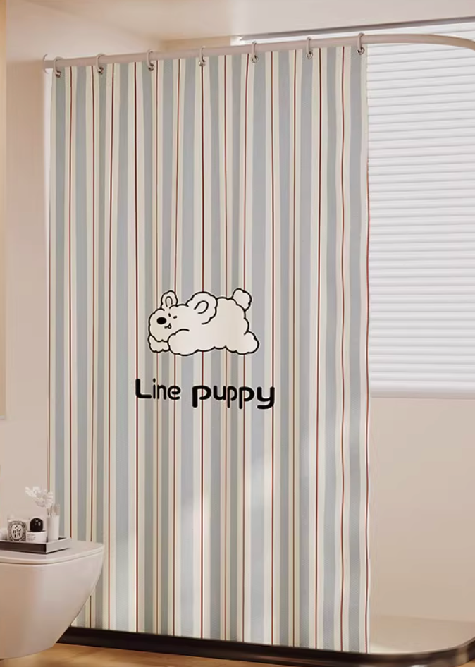 Cute Puppy Shower Curtain (With weighted lead line and hook)