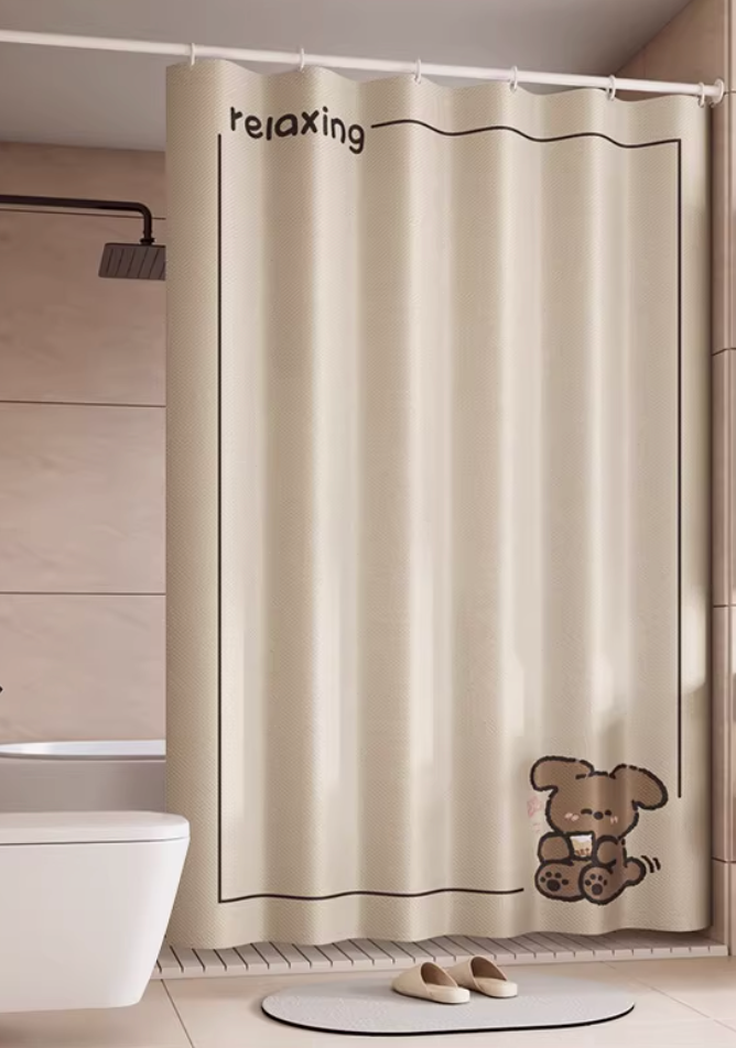 Cute Puppy Shower Curtain (With weighted lead line and hook)