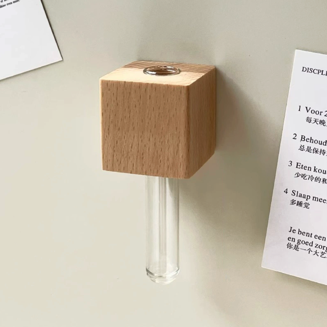 Wooden Test Tube Vase Refrigerator Magnet DIY Hydroponic Plants Propagation Vase Planter Home Kitchen Locker Fridge Decoration