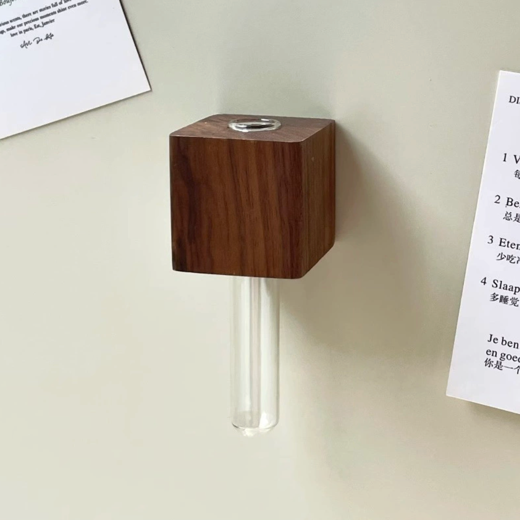 Wooden Test Tube Vase Refrigerator Magnet DIY Hydroponic Plants Propagation Vase Planter Home Kitchen Locker Fridge Decoration
