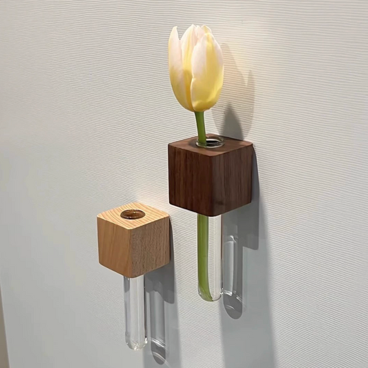 Wooden Test Tube Vase Refrigerator Magnet DIY Hydroponic Plants Propagation Vase Planter Home Kitchen Locker Fridge Decoration